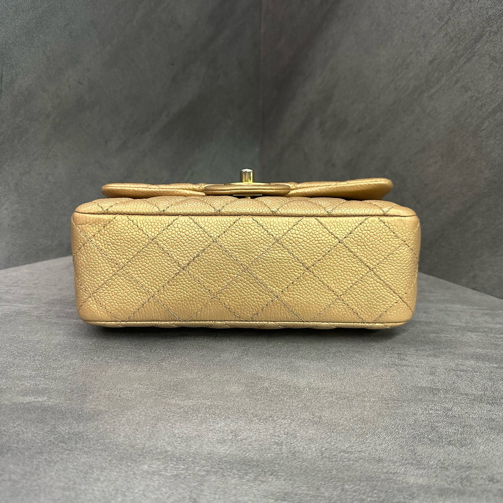 CHANEL Classic Flap Large Mini Gold Quilted Calfskin Chain Bag with Gold-Tone Hardware