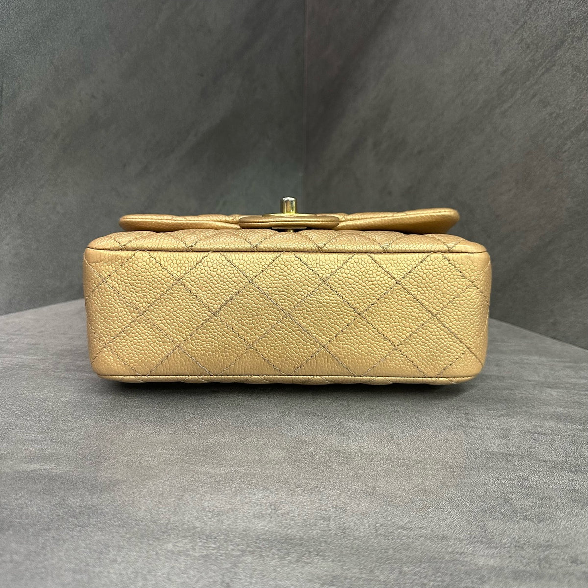 CHANEL Classic Flap Large Mini Gold Quilted Calfskin Chain Bag with Gold-Tone Hardware