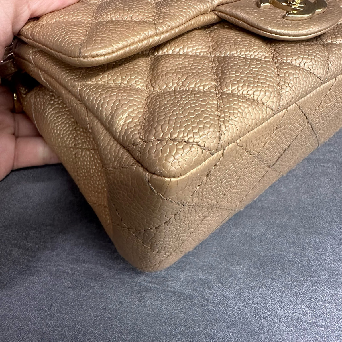 CHANEL Classic Flap Large Mini Gold Quilted Calfskin Chain Bag with Gold-Tone Hardware