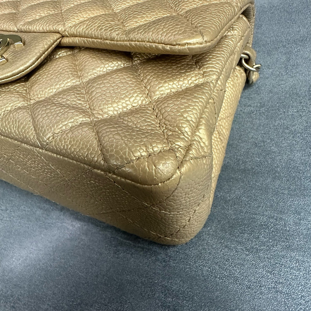 CHANEL Classic Flap Large Mini Gold Quilted Calfskin Chain Bag with Gold-Tone Hardware