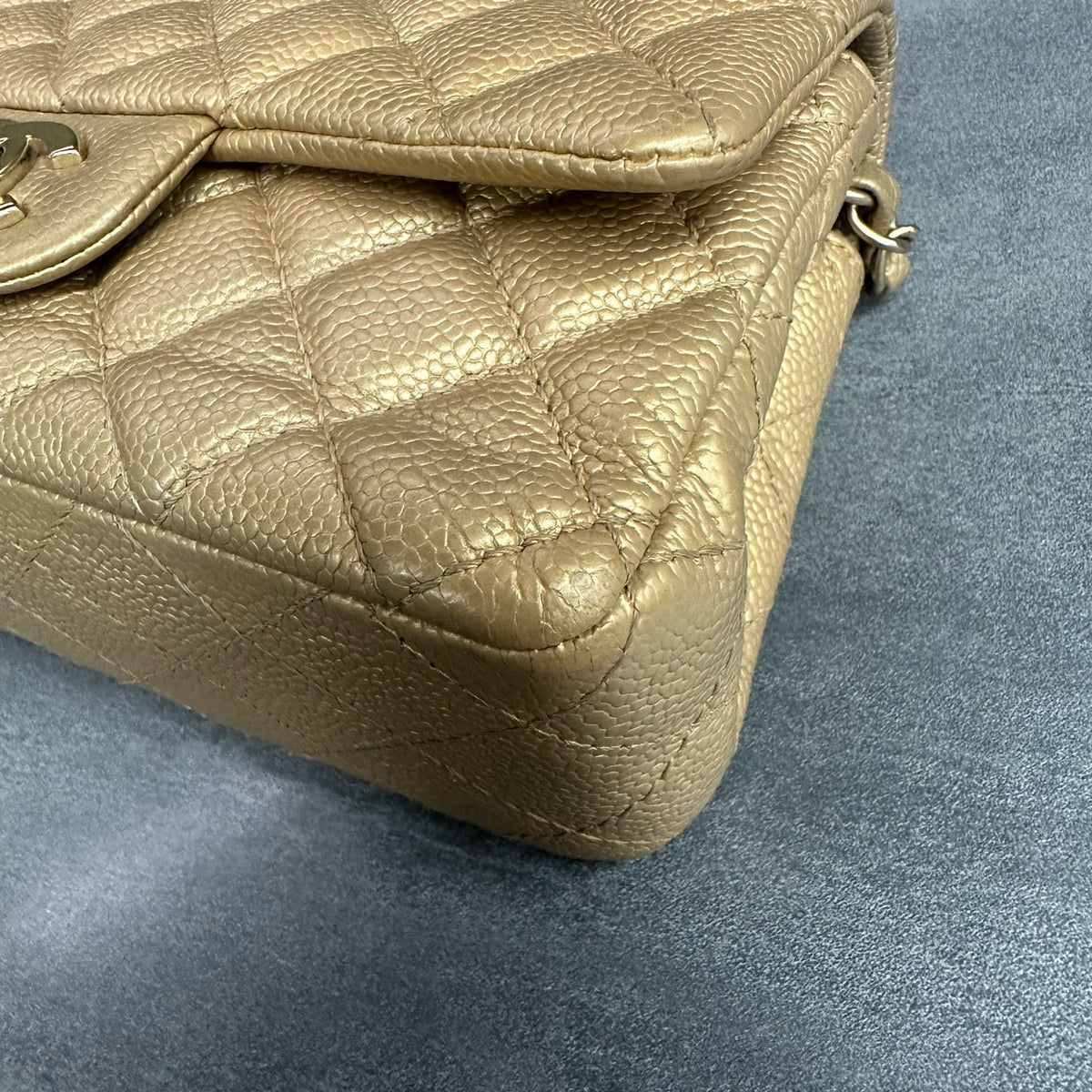 CHANEL Classic Flap Large Mini Gold Quilted Calfskin Chain Bag with Gold-Tone Hardware