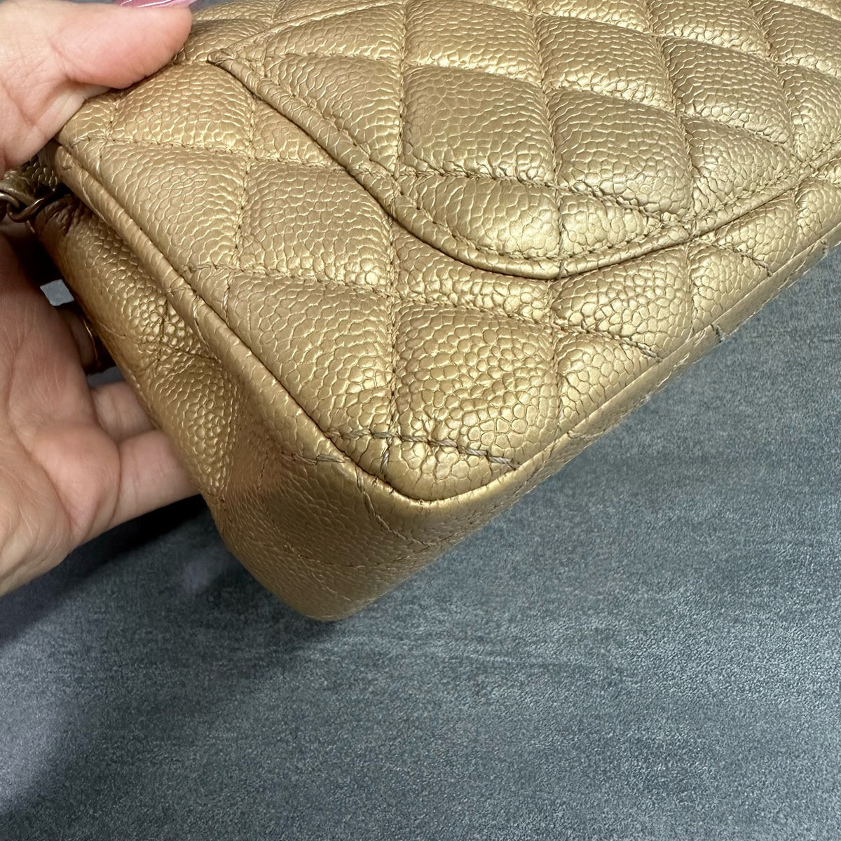 CHANEL Classic Flap Large Mini Gold Quilted Calfskin Chain Bag with Gold-Tone Hardware