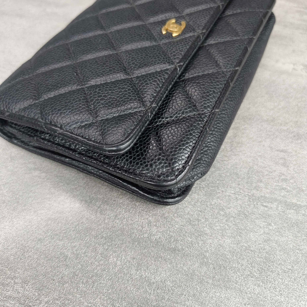 Chanel Black Gold Caviar WOC Chain Shoulder Crossbody Bag