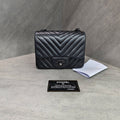 Chanel Square Mini Flap Bag Black Chevron Lambskin Chain Crossbody with Black Hardware and Card