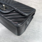 Chanel Square Mini Flap Bag Black Chevron Lambskin Chain Crossbody with Black Hardware and Card