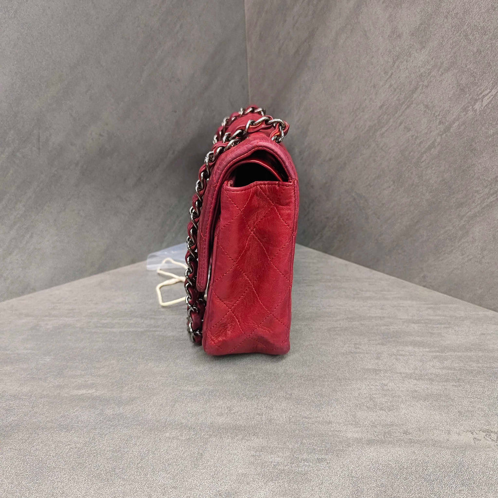 Chanel CF Red Silver Lambskin Chain Bag with Card and Receipt