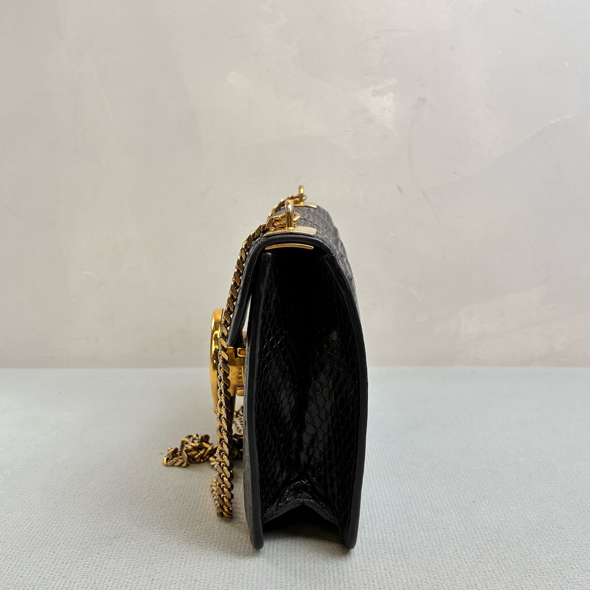 Gucci Black Gold Python Chain Shoulder Crossbody Bag