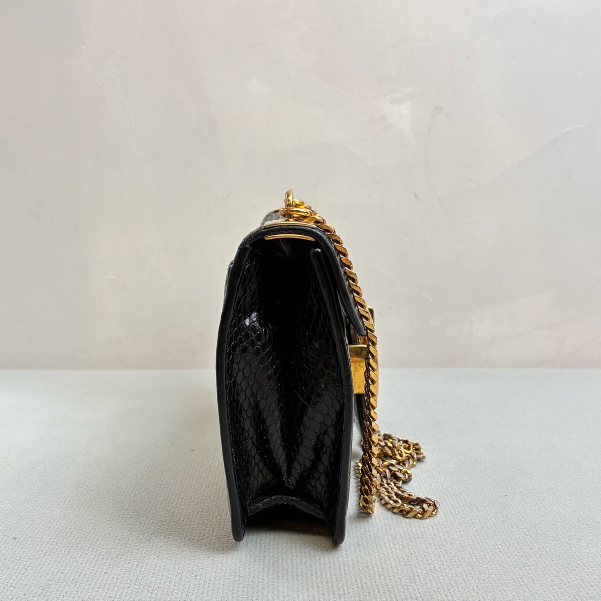 Gucci Black Gold Python Chain Shoulder Crossbody Bag