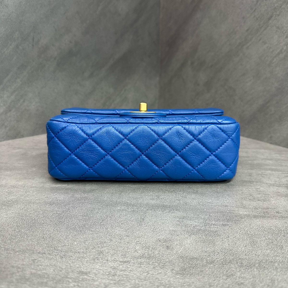 Chanel CF Large Mini Blue Gold Hardware Gold Ball Lambskin Square Flap with Chip and Receipt