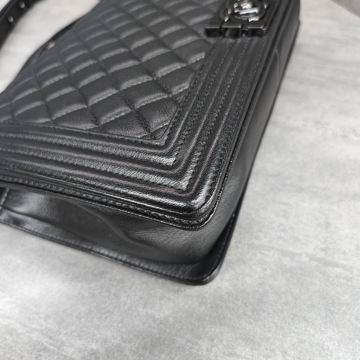 Chanel Le Boy Black Caviar Leather Classic Diamond Quilt with Black Hardware