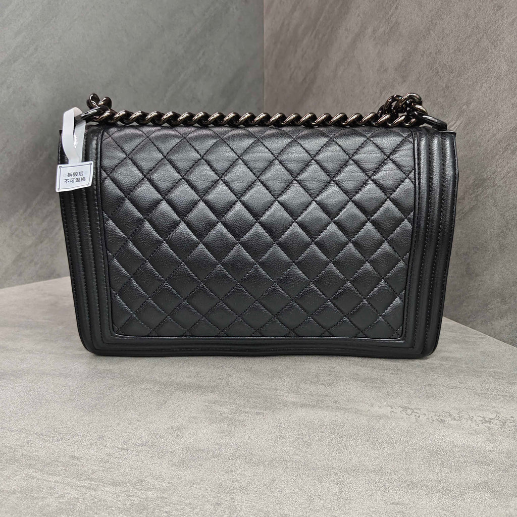 Chanel Le Boy Black Caviar Leather Classic Diamond Quilt with Black Hardware