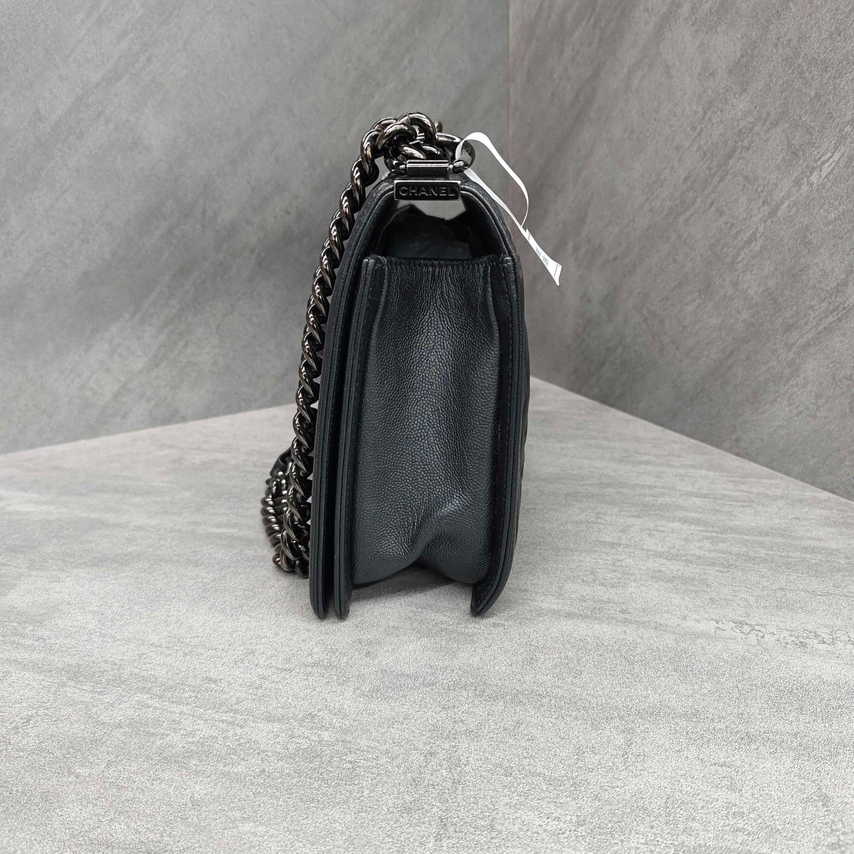Chanel Le Boy Black Caviar Leather Classic Diamond Quilt with Black Hardware