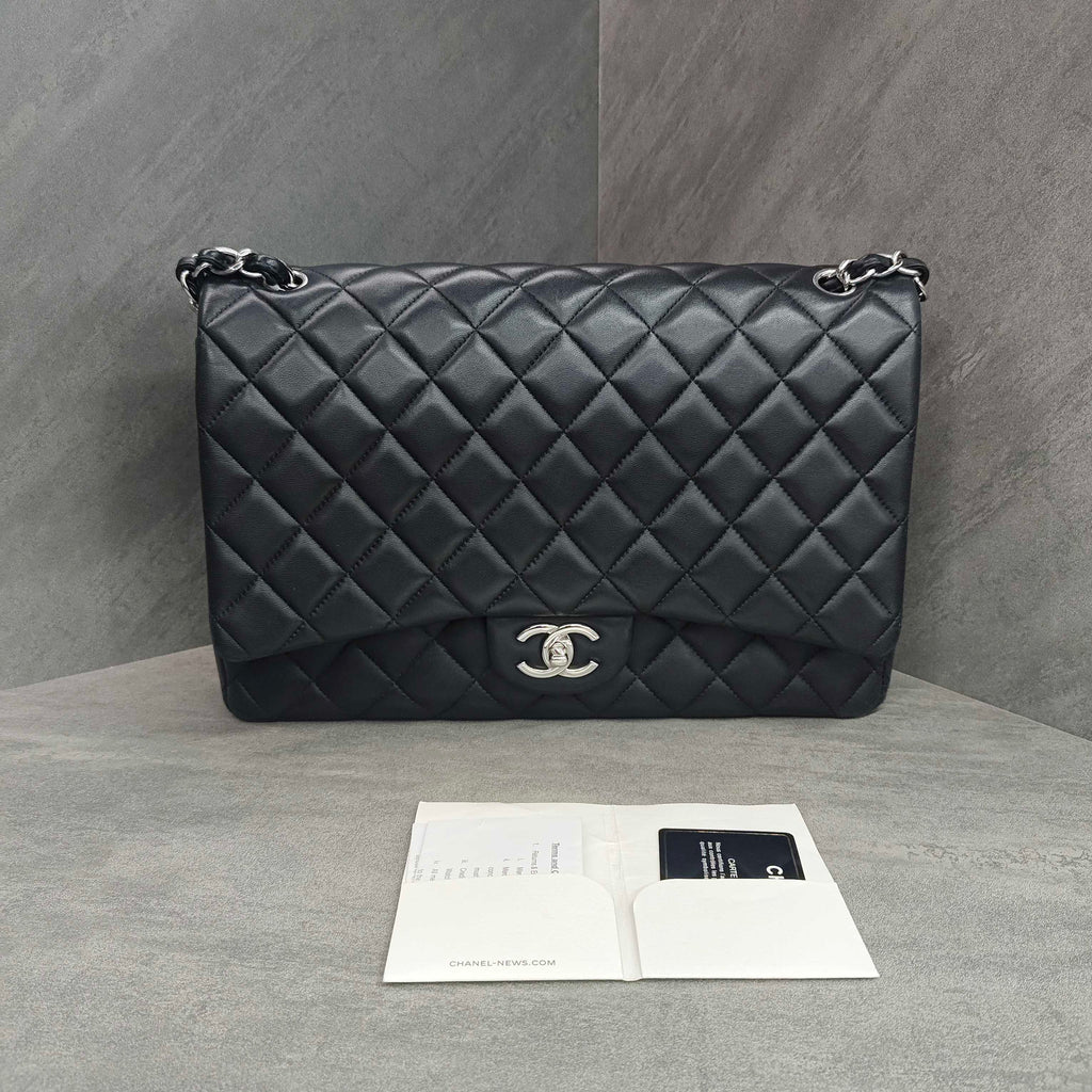 Chanel CF maxi black silver lambskin chain bag