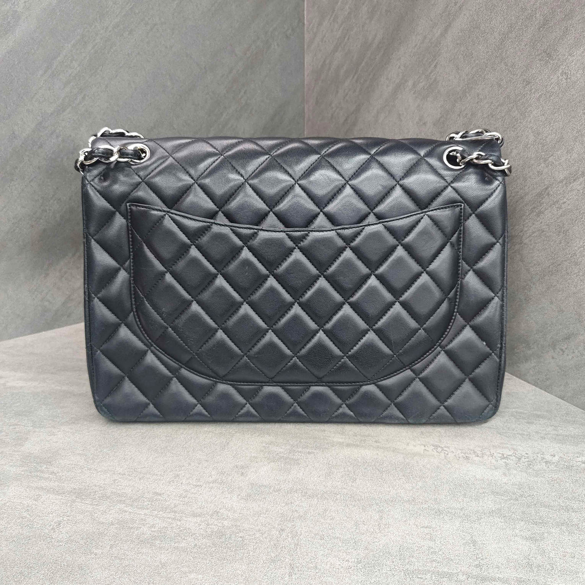 Chanel CF maxi black silver lambskin chain bag