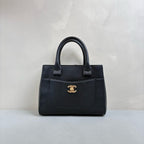Chanel Black Gold Leather Messenger Document Bag Handbag Tote Crossbody