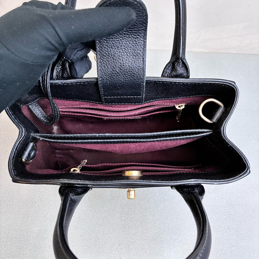 Chanel Black Gold Leather Messenger Document Bag Handbag Tote Crossbody