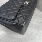 CHANEL cf maxi black silver caviar leather chain shoulder bag 15 series with card