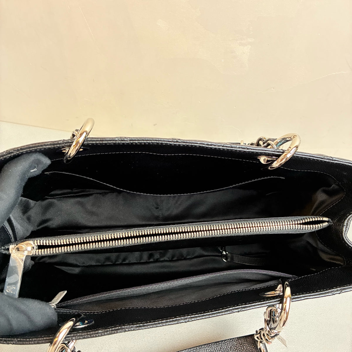 Chanel Black Silver Pebbled Calfskin GST Tote Bag