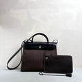 Hermes Herbag in Brown Ebony Color with Silver Hardware, D Stamp, No Lock