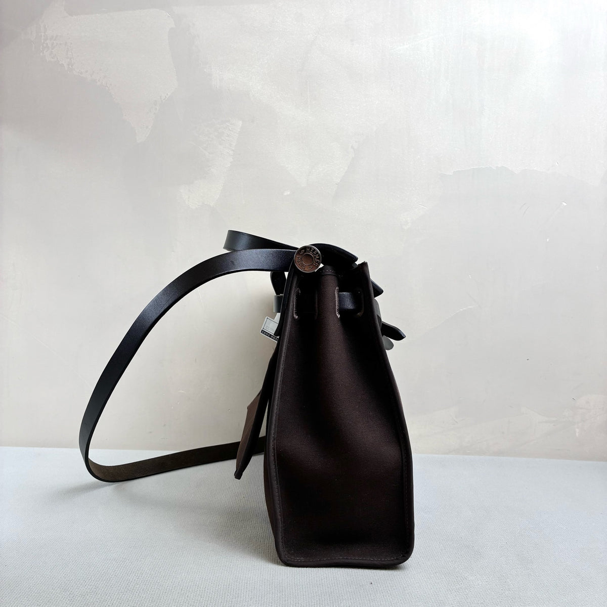 Hermes Herbag in Brown Ebony Color with Silver Hardware, D Stamp, No Lock