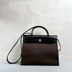 Hermes Herbag in Brown Ebony Color with Silver Hardware, D Stamp, No Lock