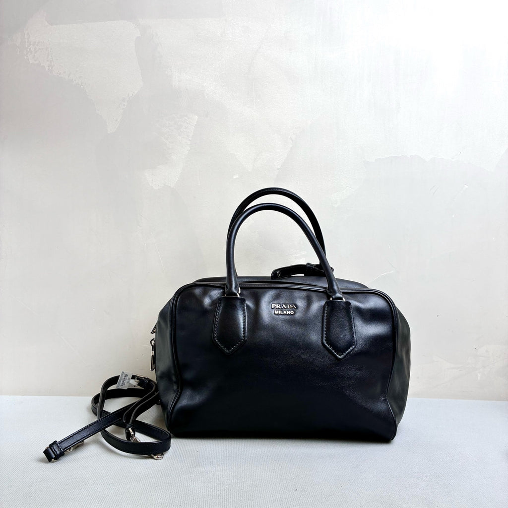 Prada Black Inside Blue Lining Small Top Handle Crossbody Bag