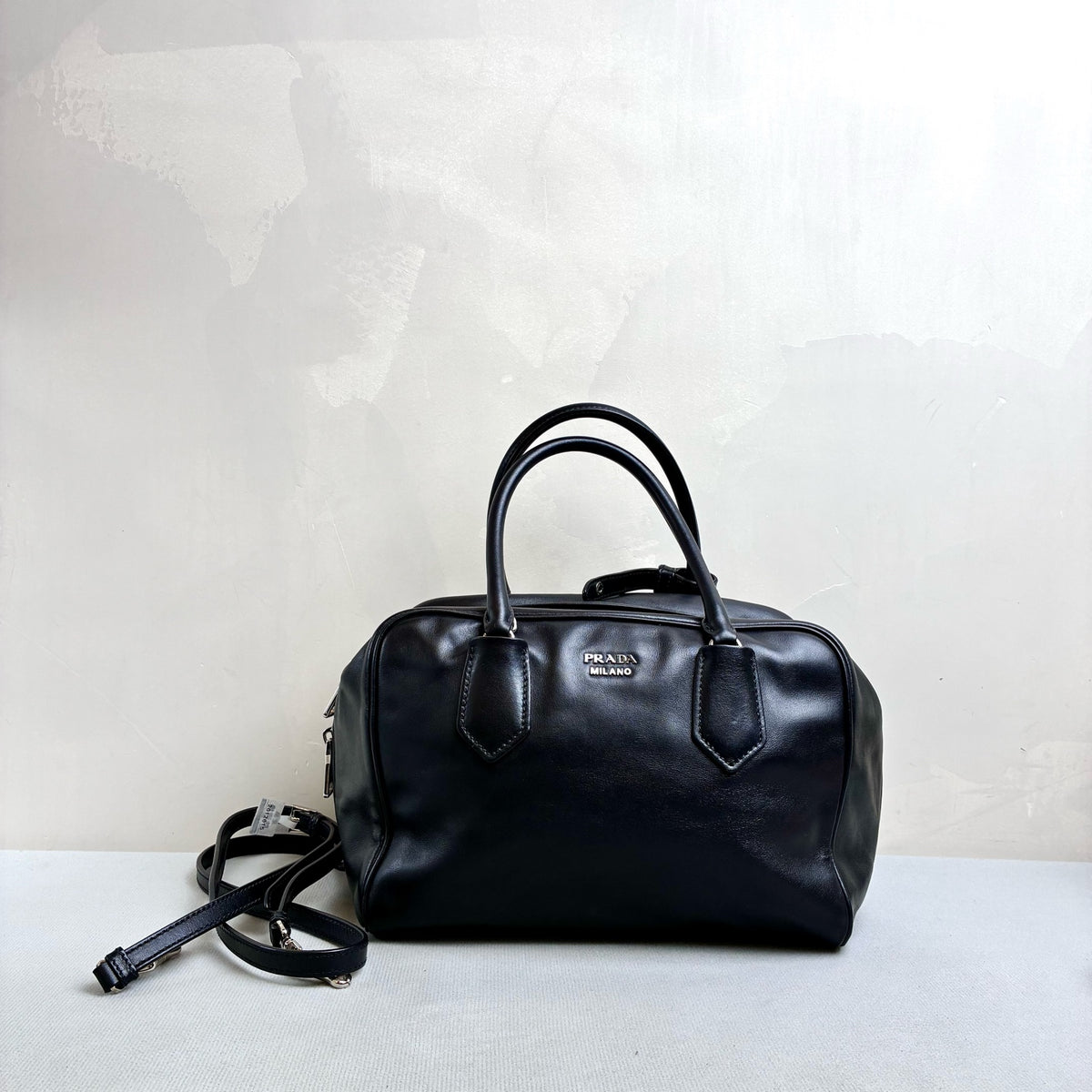 Prada Black Inside Blue Lining Small Top Handle Crossbody Bag