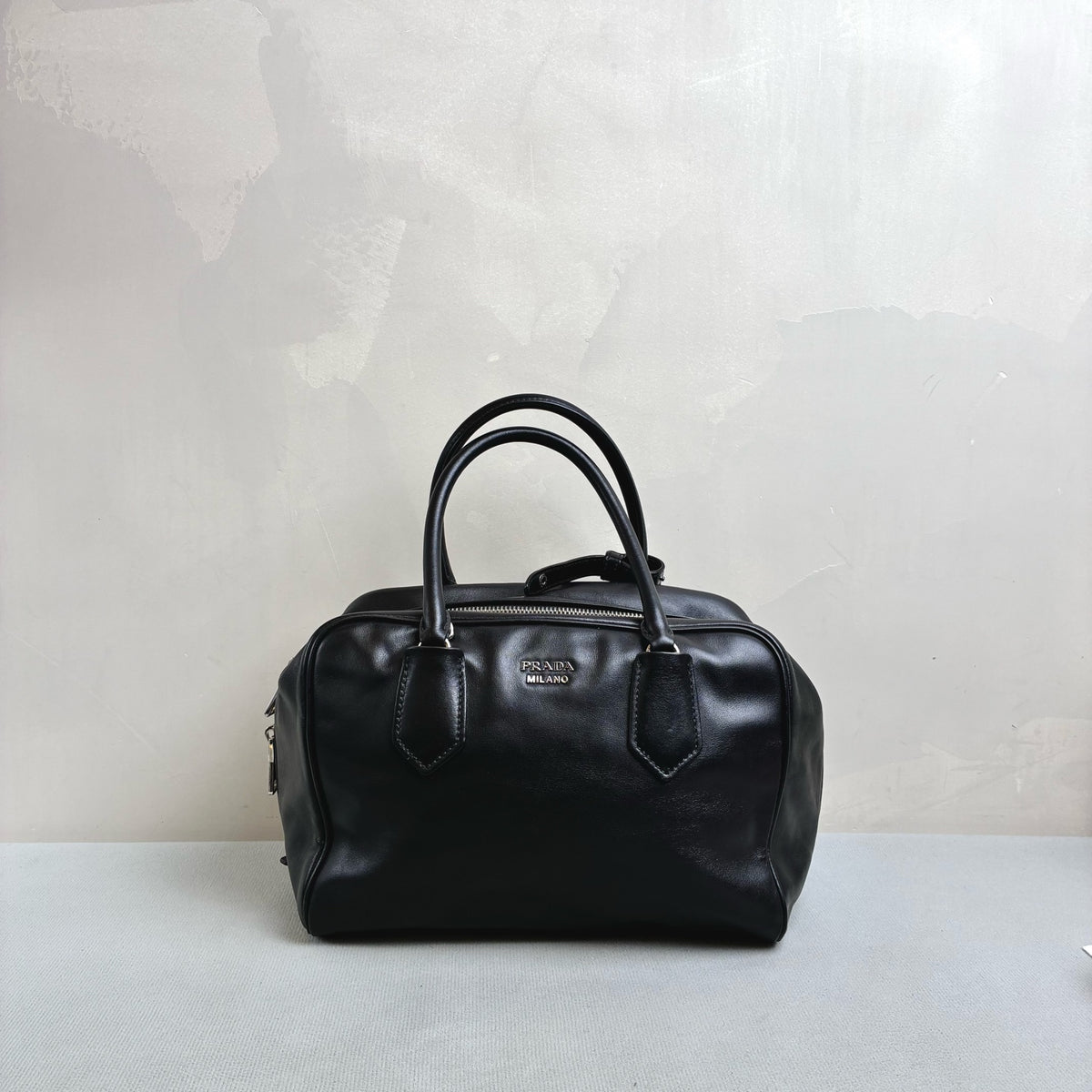 Prada Black Inside Blue Lining Small Top Handle Crossbody Bag