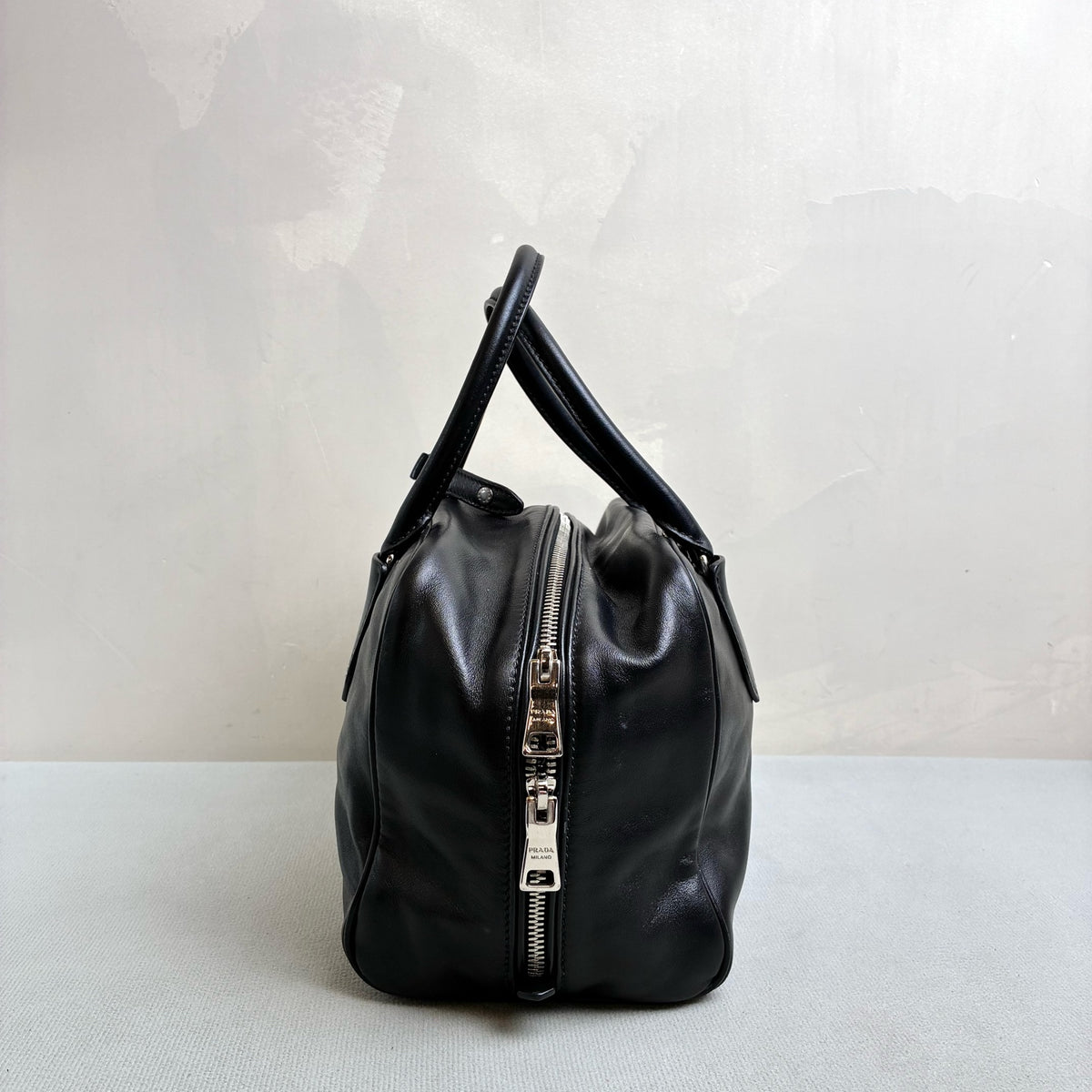 Prada Black Inside Blue Lining Small Top Handle Crossbody Bag
