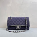 Chanel Blue and Silver CF Medium Chain Bag, Classic Quilted Fabric, Chain Shoulder Strap