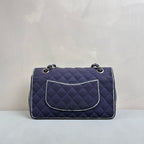 Chanel Blue and Silver CF Medium Chain Bag, Classic Quilted Fabric, Chain Shoulder Strap