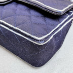 Chanel Blue and Silver CF Medium Chain Bag, Classic Quilted Fabric, Chain Shoulder Strap