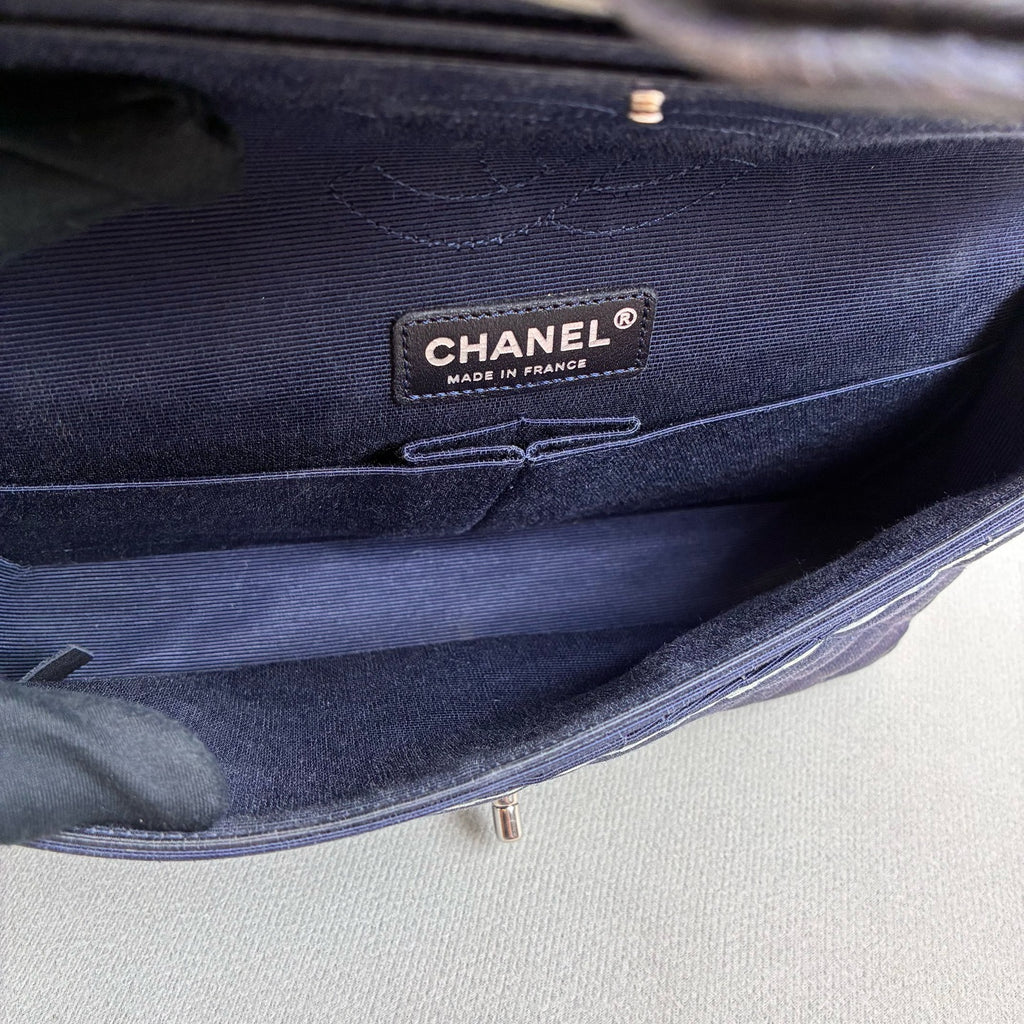 Chanel Blue and Silver CF Medium Chain Bag, Classic Quilted Fabric, Chain Shoulder Strap