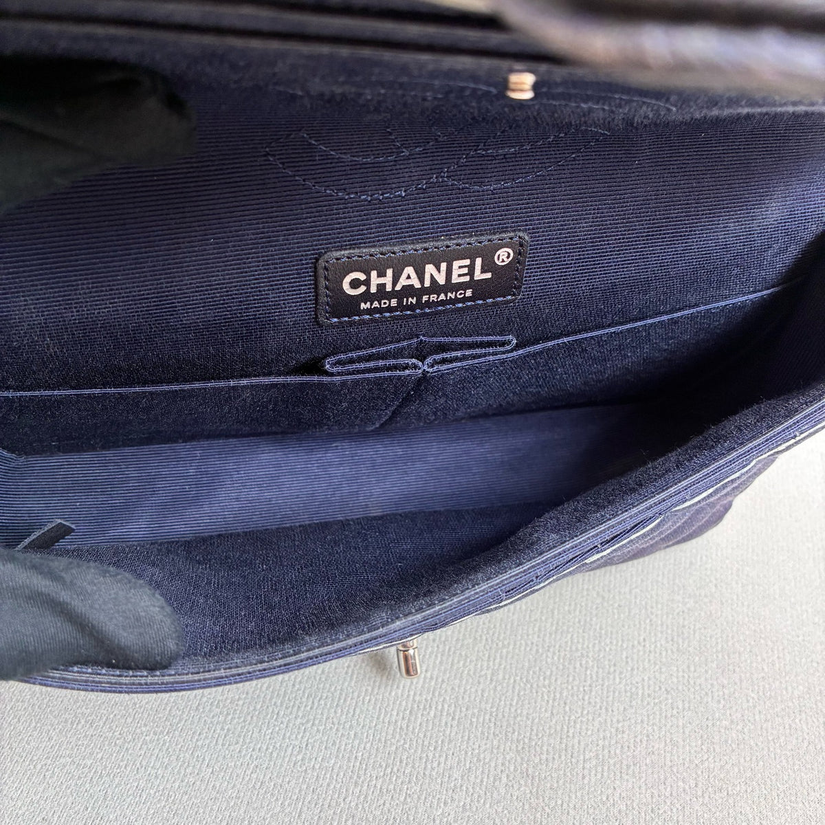 Chanel Blue and Silver CF Medium Chain Bag, Classic Quilted Fabric, Chain Shoulder Strap