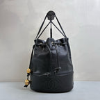 Chanel Vintage Gold Ball Bucket Bag with Calfskin Leather and Thin Strap