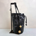 Chanel Vintage Gold Ball Bucket Bag with Calfskin Leather and Thin Strap