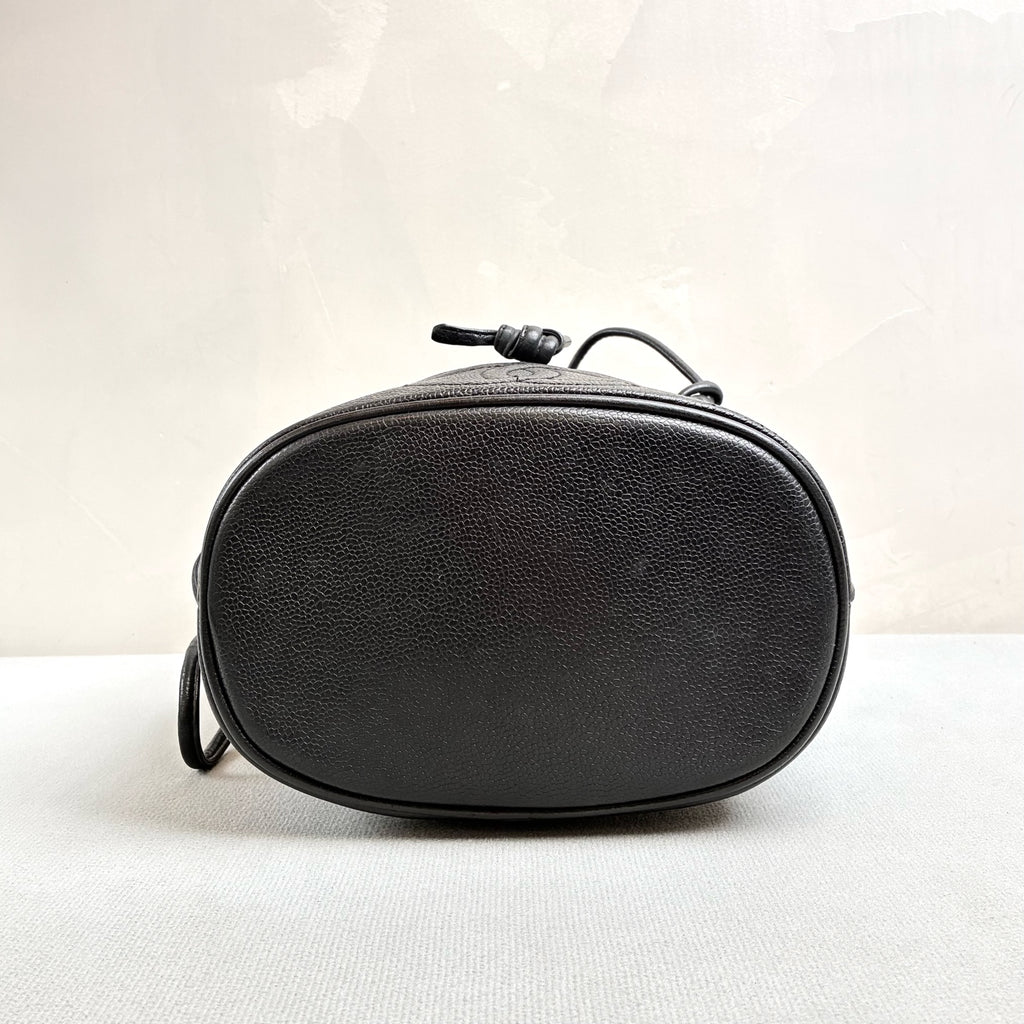 Chanel Vintage Gold Ball Bucket Bag with Calfskin Leather and Thin Strap