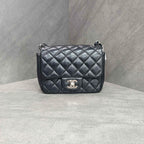 Chanel Square Bag Black Silver Lambskin Chain 22