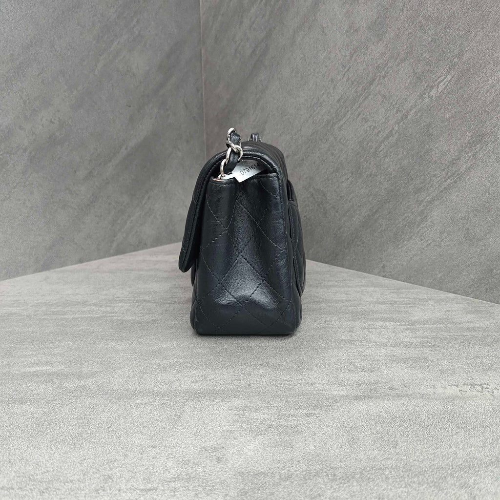 Chanel Square Bag Black Silver Lambskin Chain 22