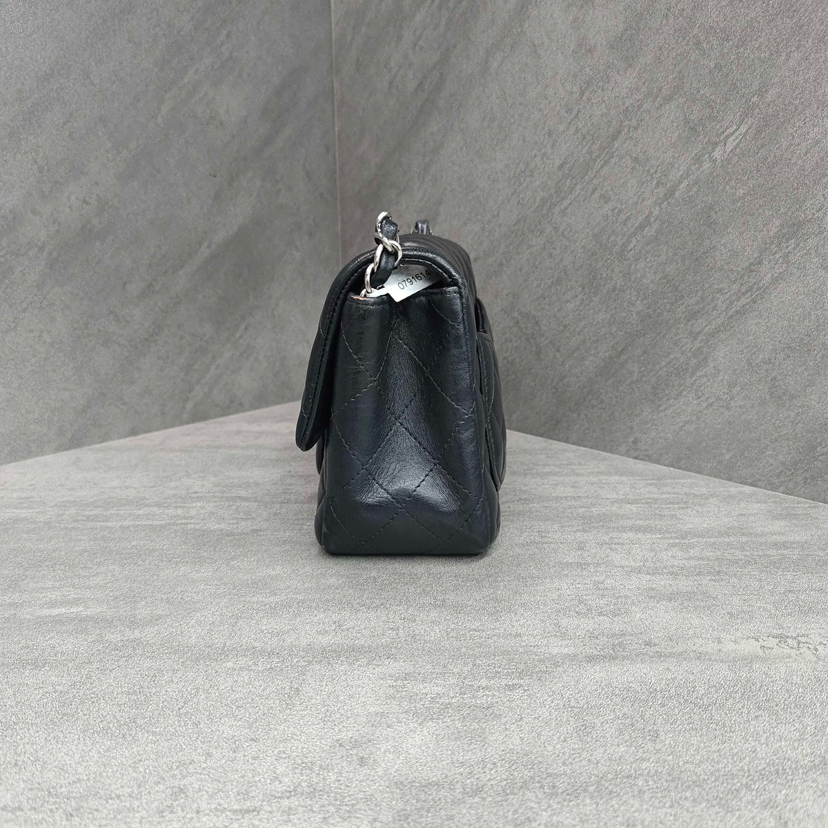 Chanel Square Bag Black Silver Lambskin Chain 22