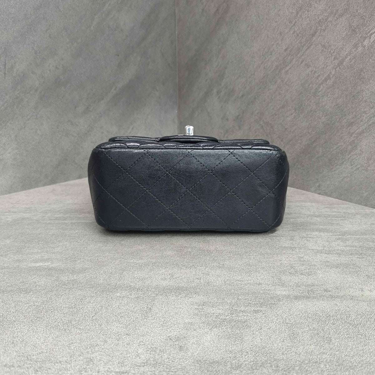 Chanel Square Bag Black Silver Lambskin Chain 22