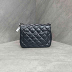 Chanel Square Bag Black Silver Lambskin Chain 22