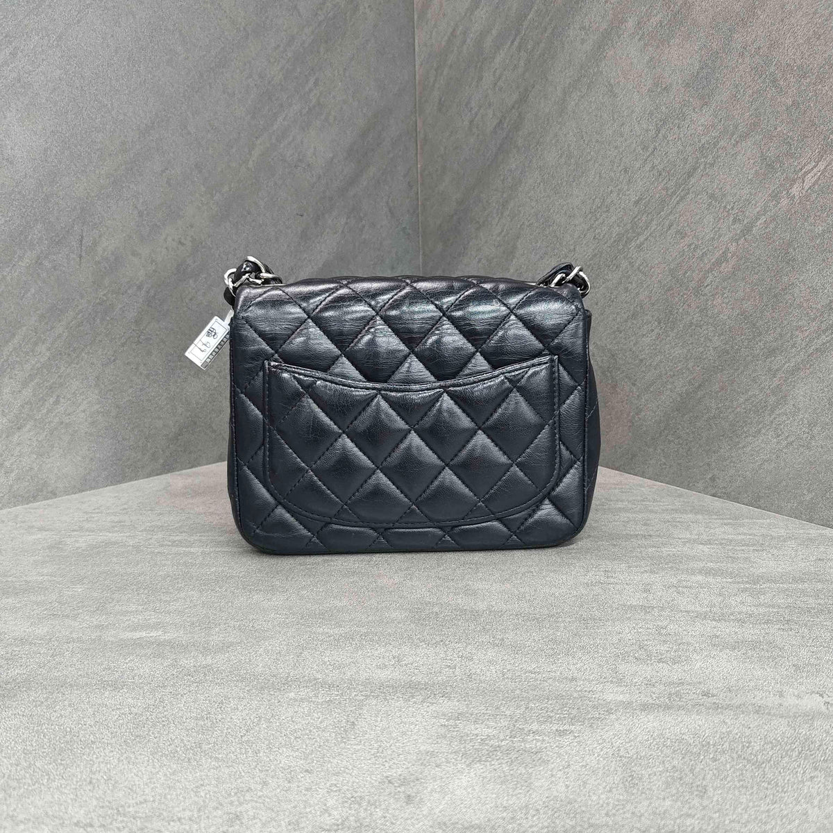 Chanel Square Bag Black Silver Lambskin Chain 22