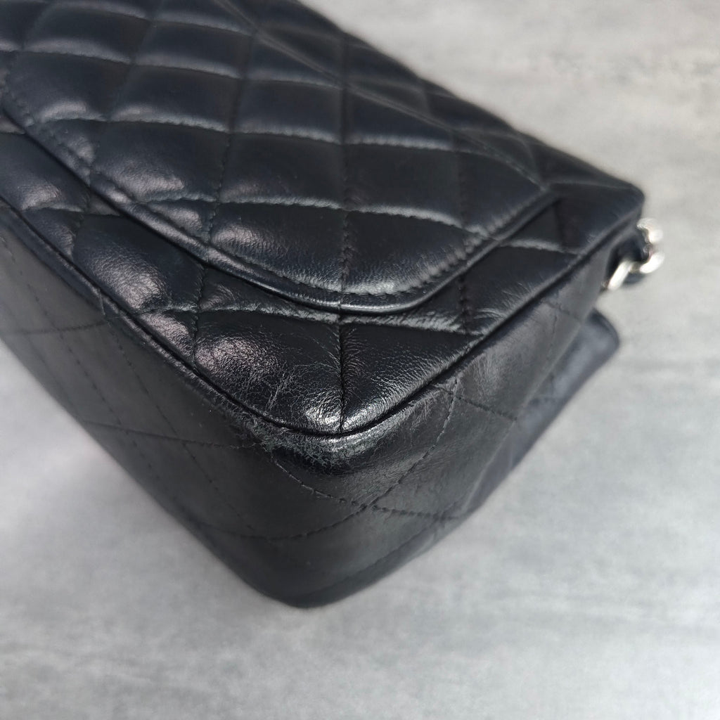 Chanel Square Bag Black Silver Lambskin Chain 22