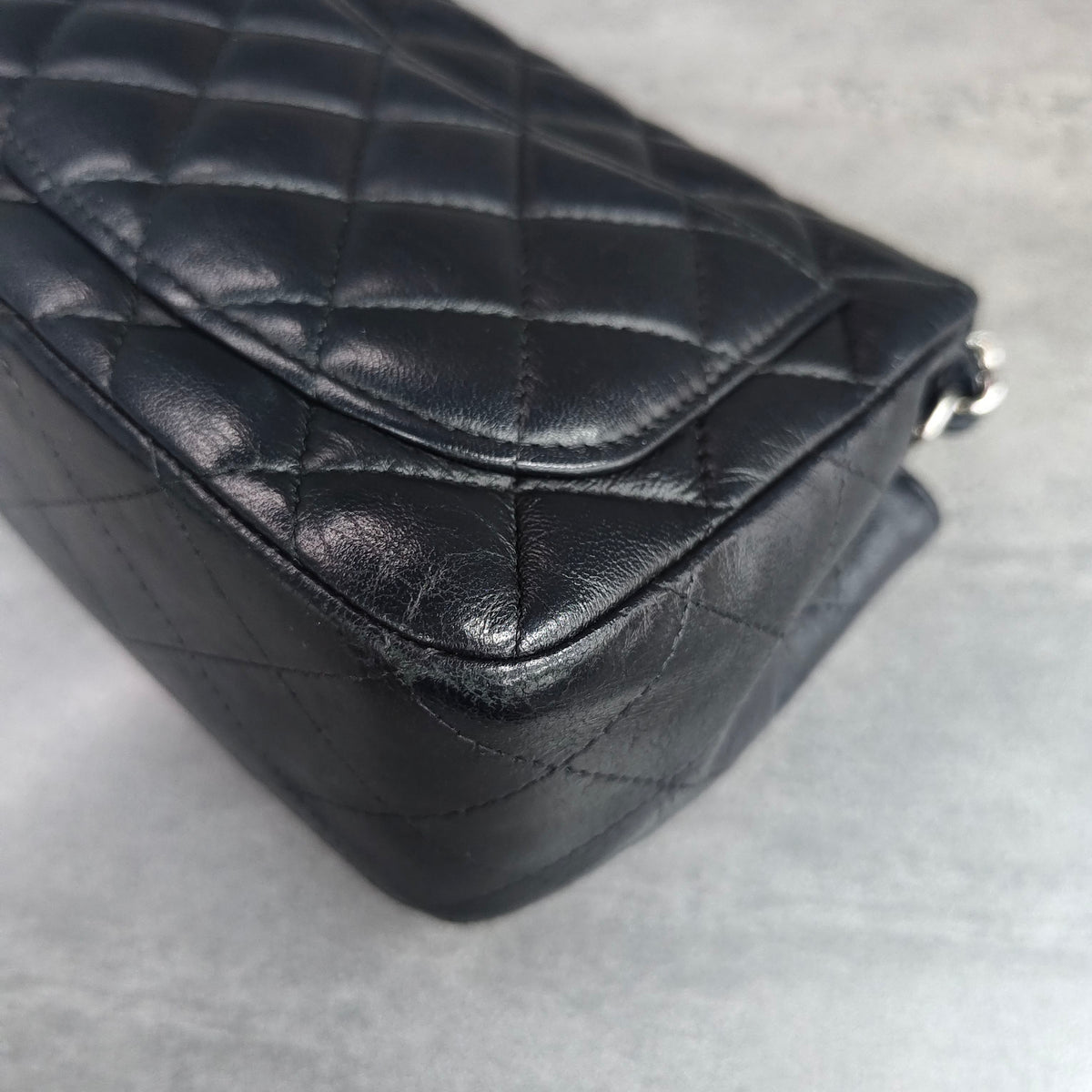 Chanel Square Bag Black Silver Lambskin Chain 22