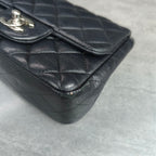 Chanel Square Bag Black Silver Lambskin Chain 22