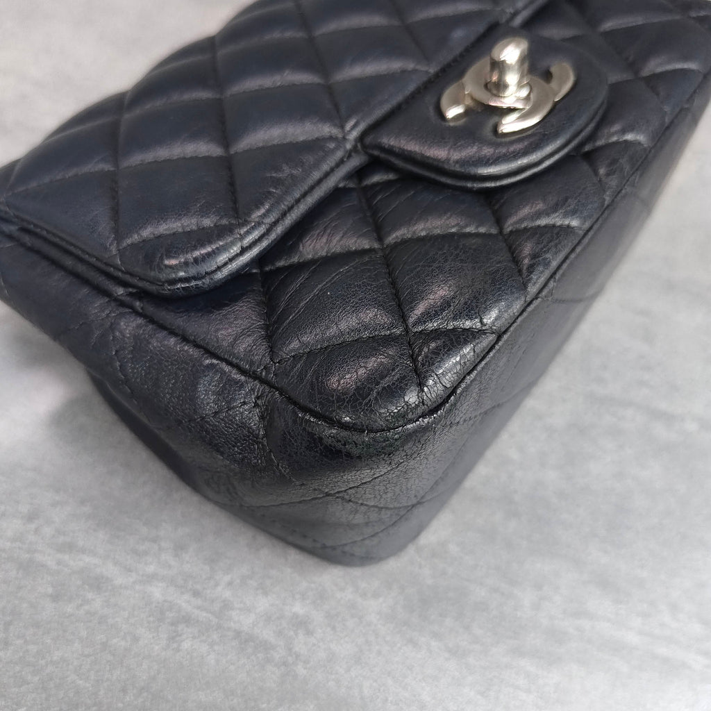 Chanel Square Bag Black Silver Lambskin Chain 22
