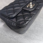 Chanel Square Bag Black Silver Lambskin Chain 22