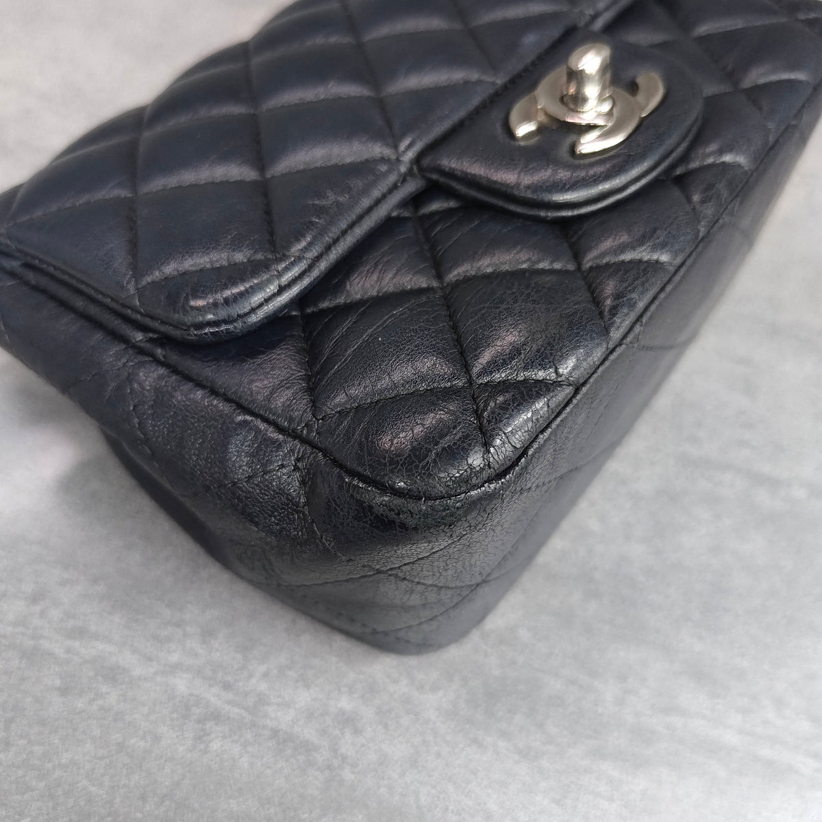 Chanel Square Bag Black Silver Lambskin Chain 22