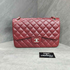 Chanel CF Jumbo Burgundy Silver Hardware Calfskin Chain Bag with 15 Series Card